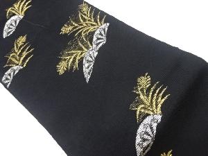 絽片輪車に芒模様織出し名古屋帯